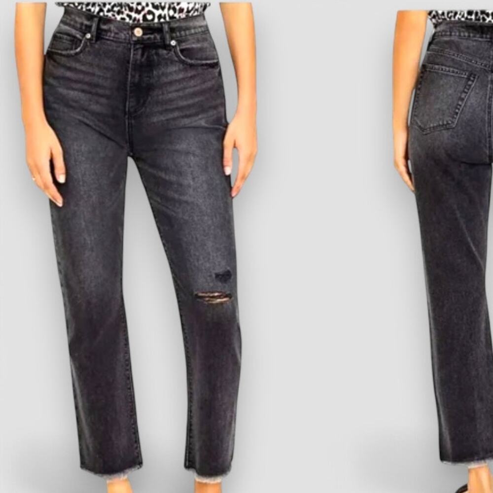 LOFT The Straight Crop High Rise Jeans Regular Gray Raw Hem - Size 6